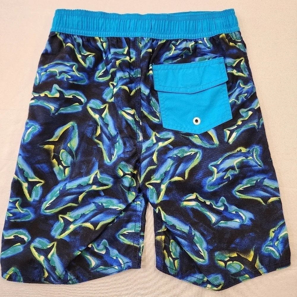 Old Navy Boys Shark Print Swim Trunks Blue Green Size 6